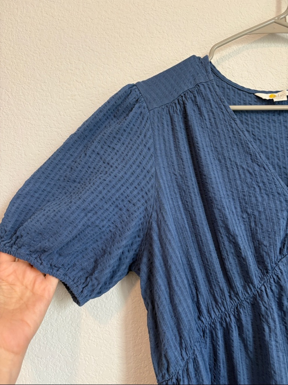 Boden Textured 100% cotton Blue V-Neck Dress 12R - Picture 4 of 6